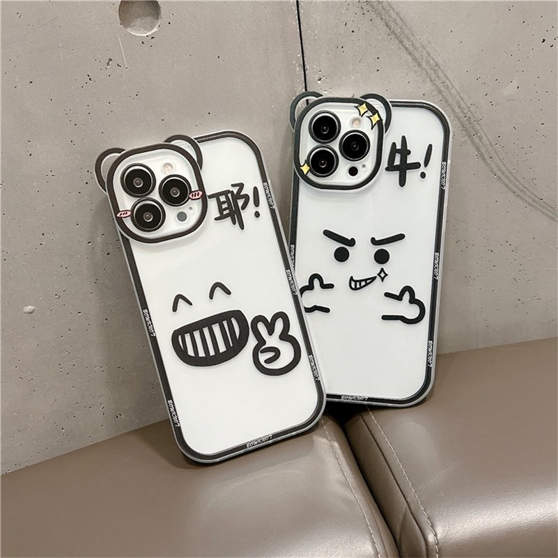 Soft Case Pelindung Penuh Desain Ekspresi Lucu Untuk Compatible for iPhone 14 13 12 11 Pro Max X Xr Xs Max iPhone 8 7 6 6s Plus SE 2020 Funny Expression Clear Mobile Phone Case Full Cover Straight Edge Soft Shell Phone Protective Cover