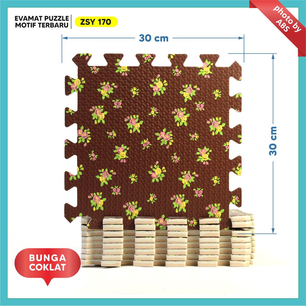 (ABS) ALAS EVAFOAM PUZZLE MOTIF BUNGA PANDA 30 X 30 X 1CM-bunga coklat