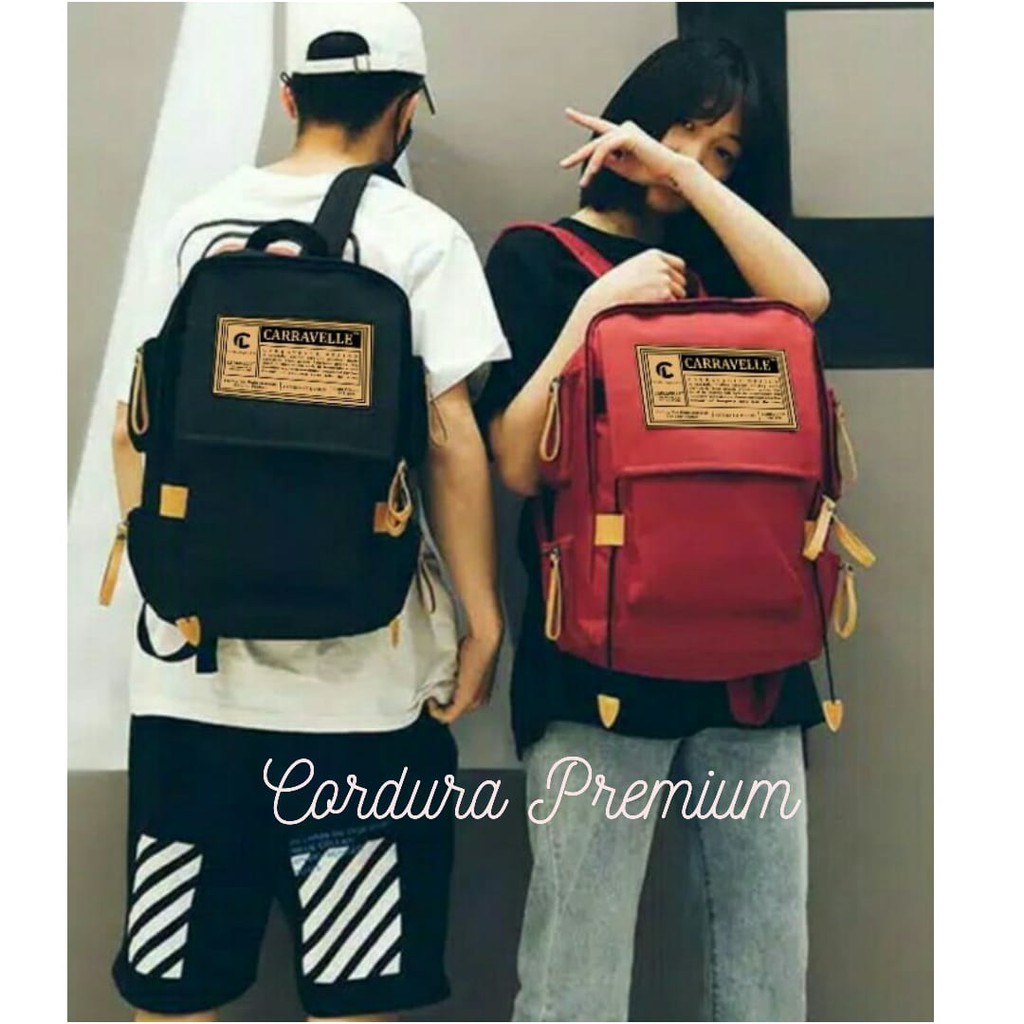 RANSEL SEKOLAH WANITA Backpack Pria BAHAN CORDURA IMPORT CARRAVELLE CRV 014