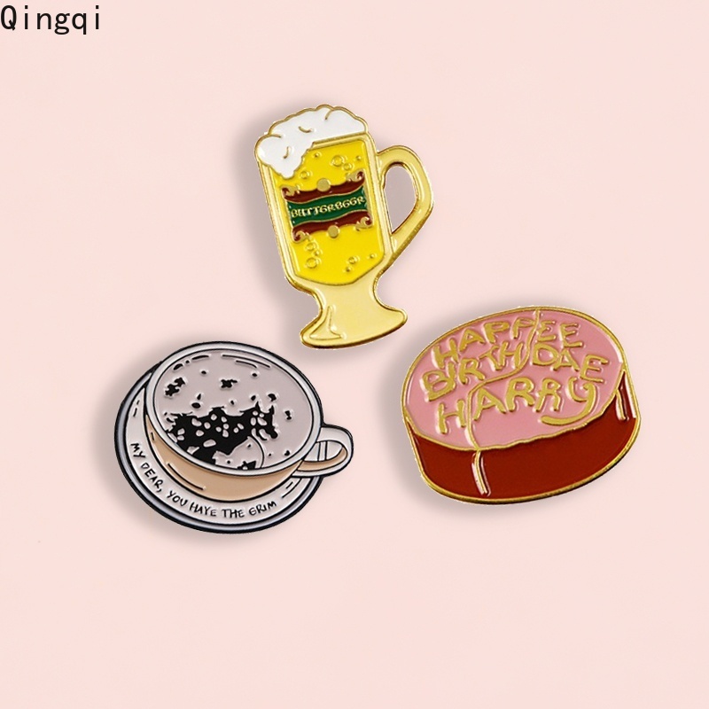 Bros Pin Enamel Desain Cangkir Kopi Mentega Kue Ulang Tahun