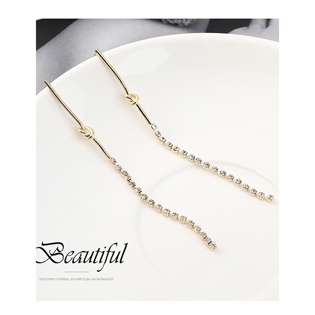 LRC Anting Tusuk Fashion Gold Plated Gold Crystal Fringed S925 Silver Needle Earrings Y62780
