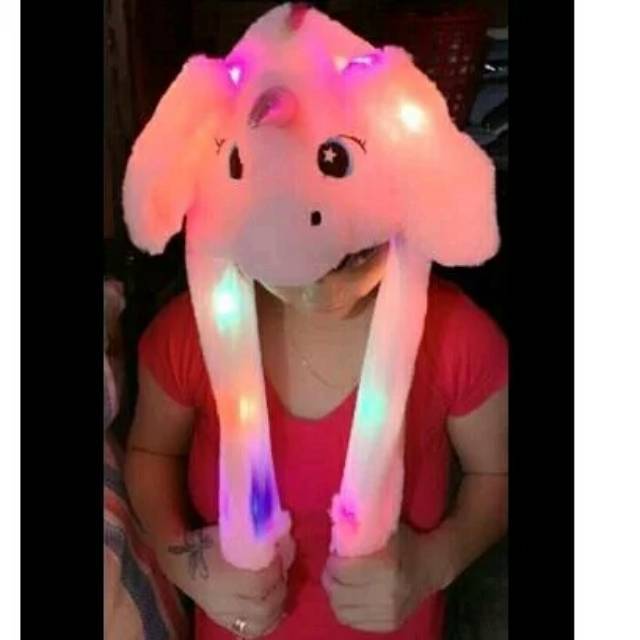 topi unicorn LED Lampu kuping gerak topi kelinci bunny hat