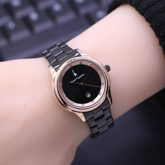 [BISA COD] JAM TANGAN FASHION WANITA HUSH PUPPIES 8398 TALI RANTAI TANGGAL AKTIF