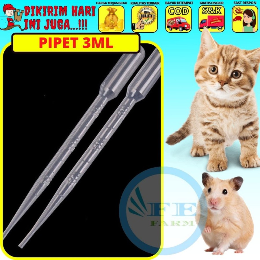 PIPET PLASTIK 3ML - Pipet Tetes Obat Drop Kucing Anjing Ikan Susu 3 ML FEFARM