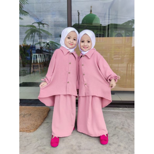 JUNIOR 5-8Tahun One Set Savana Kemeja Oversize Mix Rok | Setelan Anak Perempuan Bahan Crinckle Premium | Set Rok Anak Polos Lucu Viral Kekinian | Setelan Anak Cewek Murah