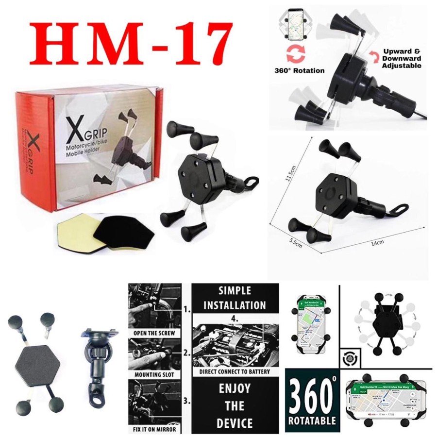 Phone Holder X-Grip HM-17 / HM 17 Tempat HP Stang Spion Motor Grab Gojek HM17