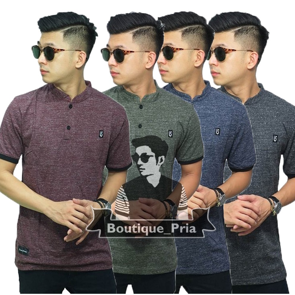 Polo Grandad Collar Dust Grey Green Navy Maroon - Kaos kerah cowok shanghai polos abu hijau biru