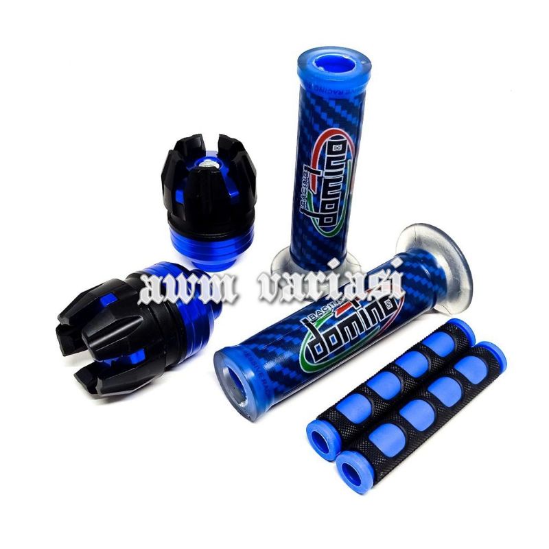 PAKET Handgrip Grip Domino Carbon Variasi Motor termurah + Jalu as roda depan buah naga + Karet handle rem - model terbaru - matic dan bebek - universal