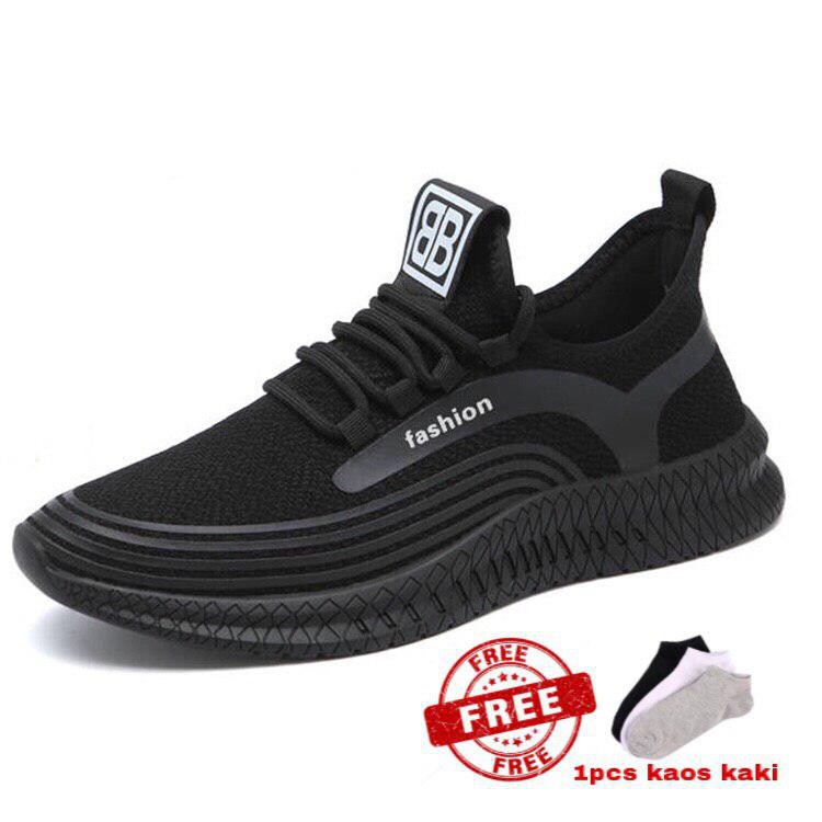 FreeBox- Import Sepatu SUP Running Fashion Olahraga Pria Sekolah Kerja Hitam Putih S080