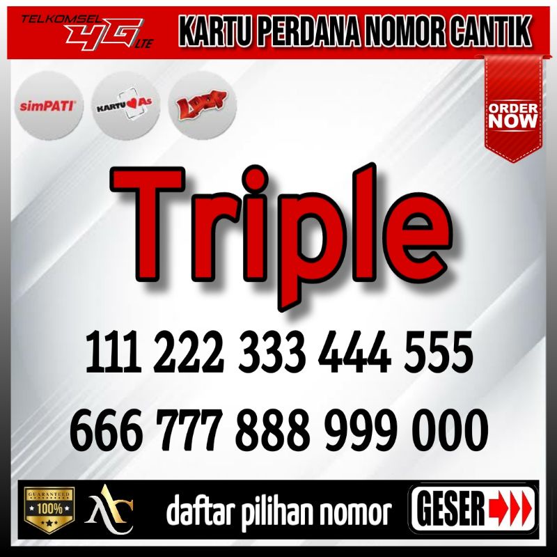 Kartu perdana nomor cantik telkomsel triple simpati as loop combo sakti
