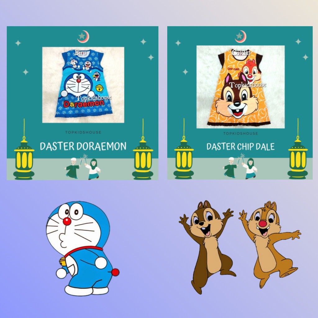 DRESS DASTER ANAK PEREMPUAN KARTUN DORAEMON DAN CHIPS DALE Shopee Indonesia