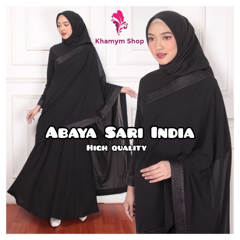 [Khamymshop] Abaya Sari India Full Hitam Mewah || Gamis India