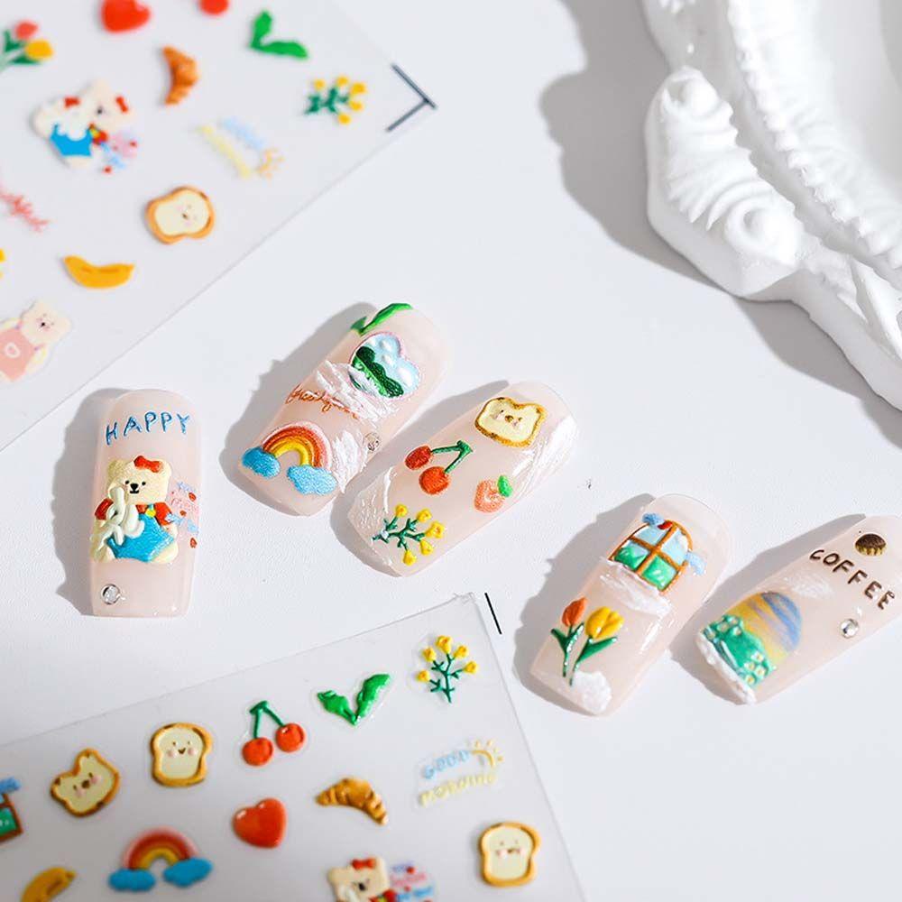AUGUSTINA Agustinina Kartun Stiker Kuku Lucu Fashion Smiley Animal Melody Perekat Diri DIY Nail Art Dekorasi