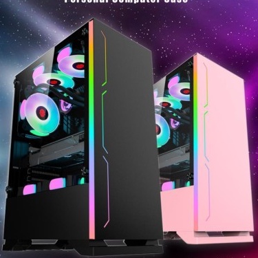 Casing Simbadda BattleGround 10 Pink dan Hitam ATX mATX Tempered Glass Case BG10 Tanpa Fan dan PSU