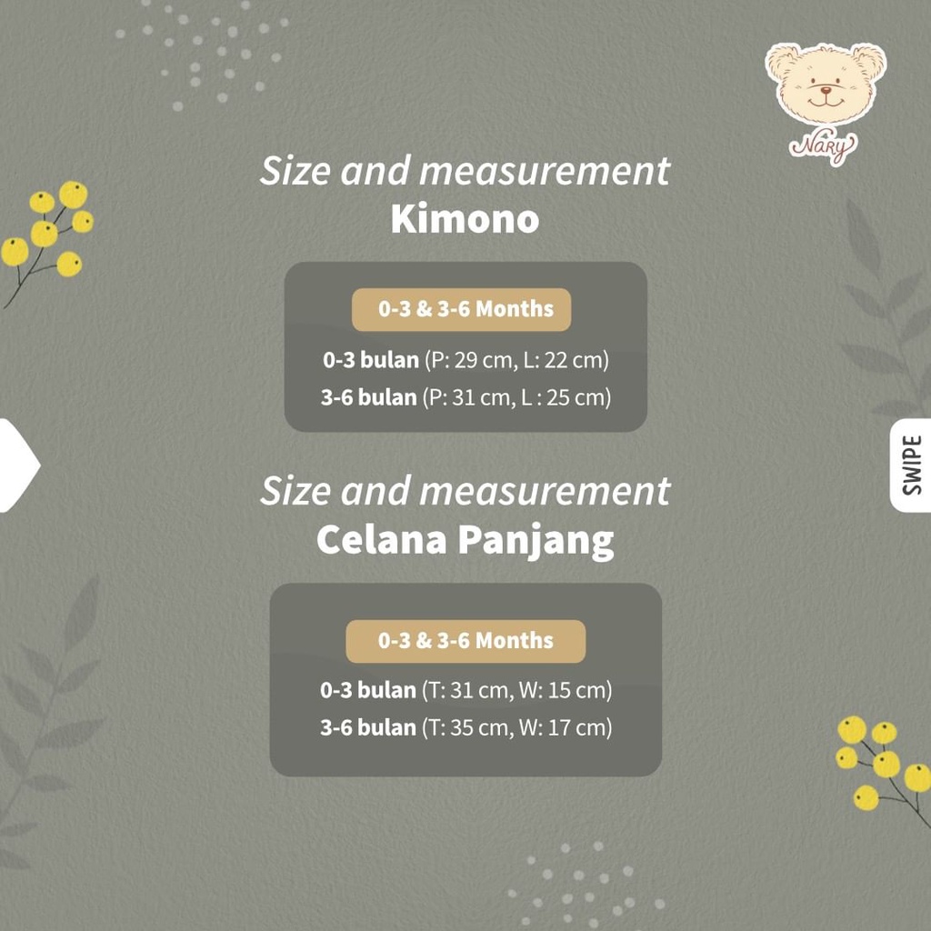 Nary Kimono Nature Motif Pendek Mix Celana Panjang - Setelan Baju Bayi SNI