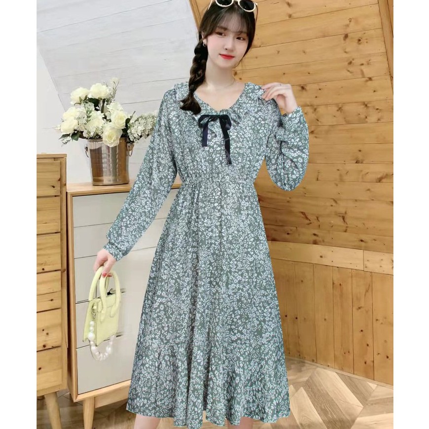 Gaun Wanita Motif Floral Dress Vintage Korean Style 9920 - 9925-FLORAL3