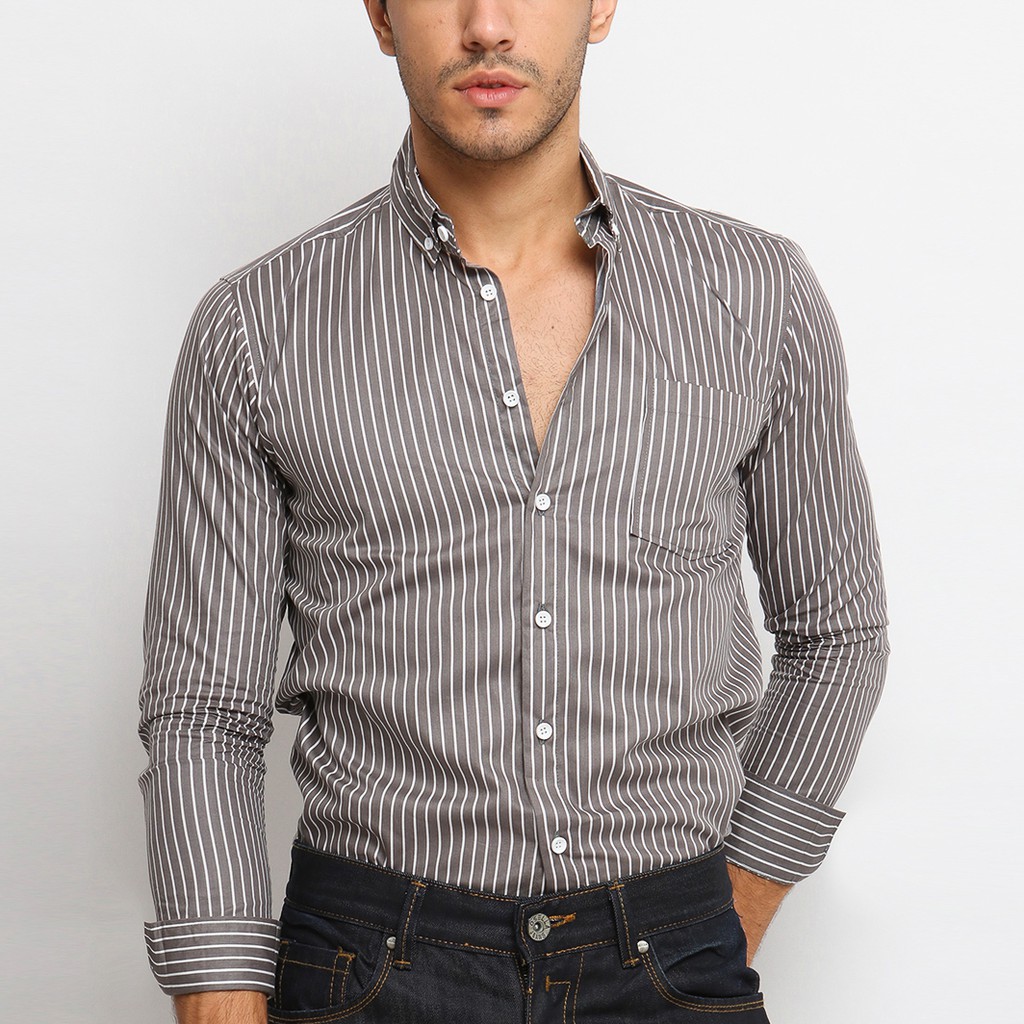

VENGOZ Kemeja Pria Slim Fit - Jaden Grey Stripe Shirt