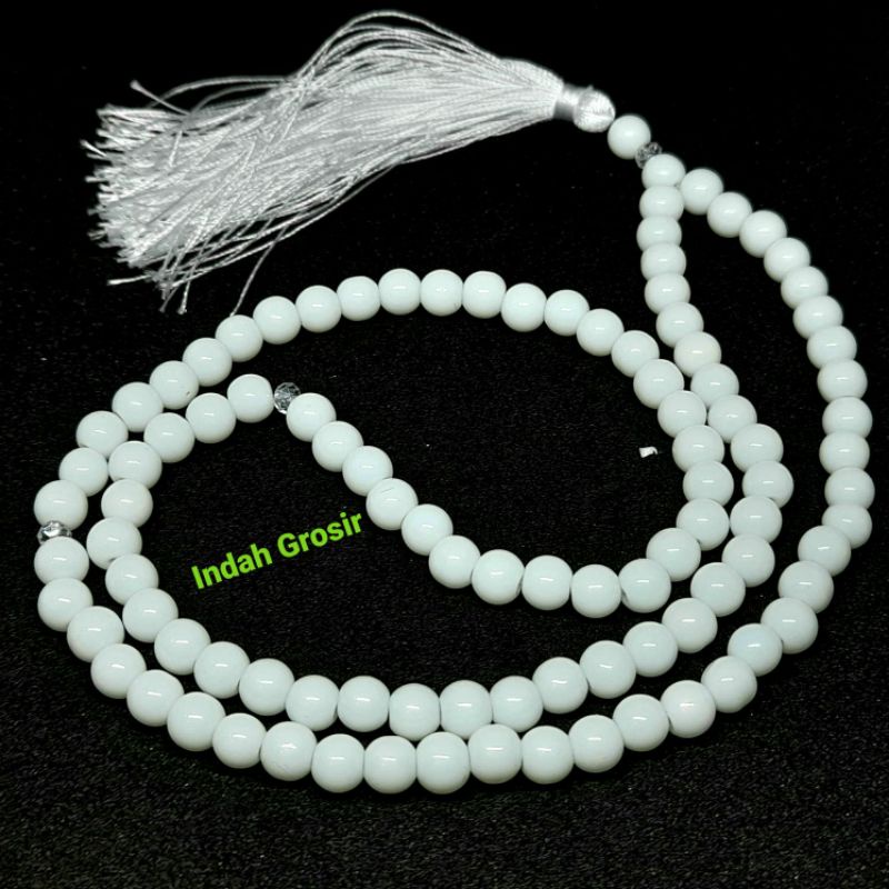 Tasbih Kalung Batu Giok Putih Susu 6mm 99Butir Natural