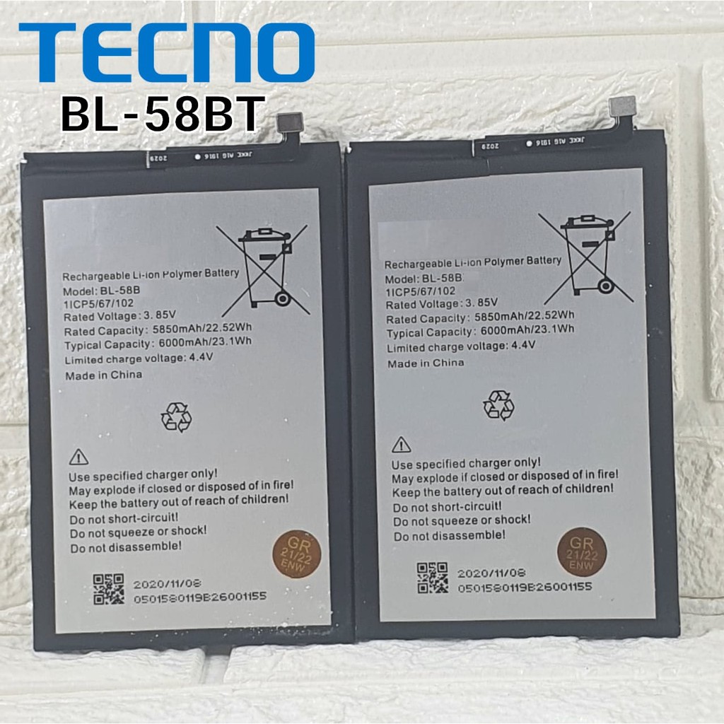 Baterai Original Tecno Pouvoir 4 LC7 &amp; Tecno Pouvoir 4 Pro LC8 Kode Battery BL-58BT BL58BT