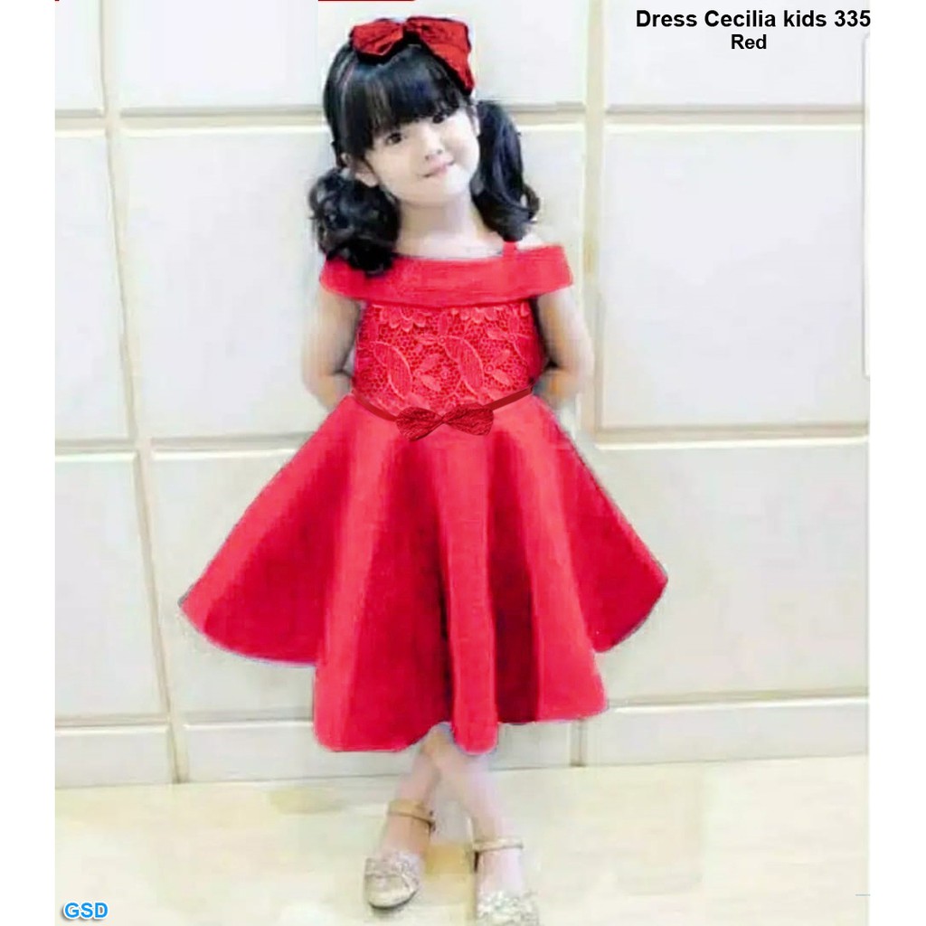 Dress Kids Cecilia 335/ Dress Anak Brukat Cantik/ Baju Ulang Tahun Anak Perempuan Motif Gliter