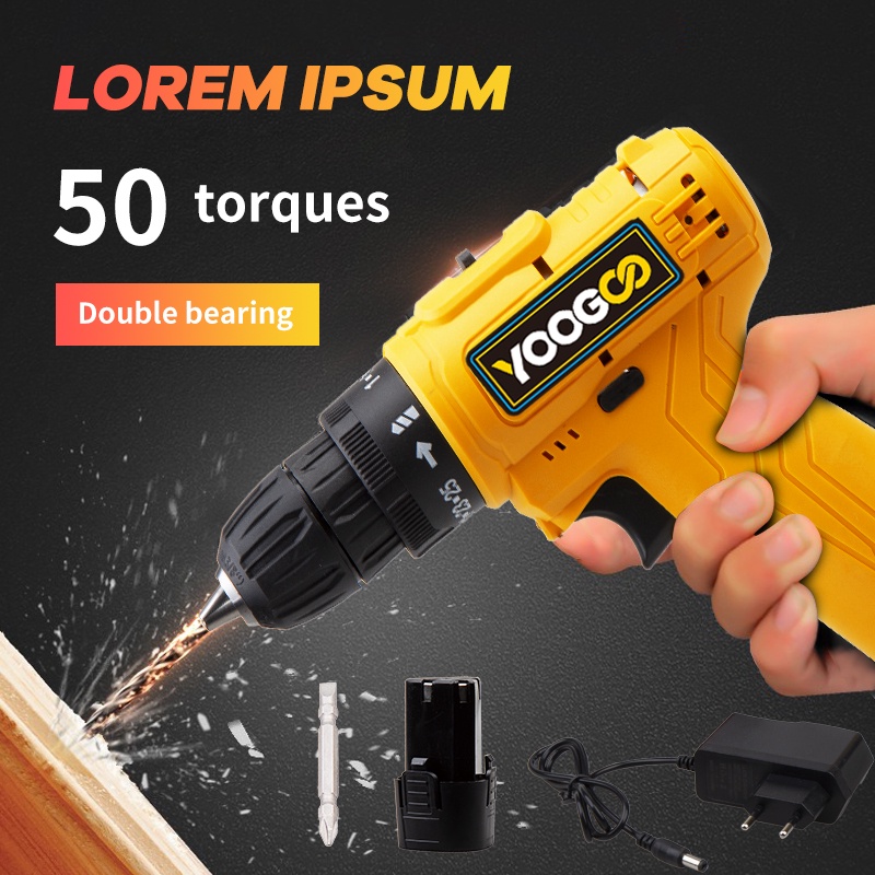 YOOGOO Mesin Bor Baterai Bor Cordless Drill Bor Listrik 12V 1.5Ah Rechageable