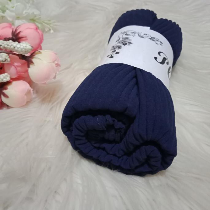 Kerudung Pashmina Plisket Ceruty Warna Biru Navy Kualitas Premium Si.Utun