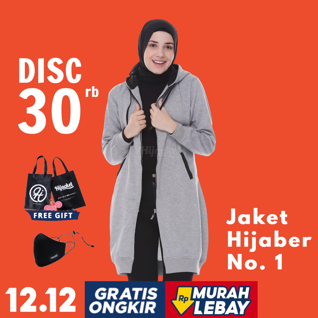 Hijacket Original Basic Grey Hijaket Jaket Jacket Wanita Muslimah Jaket Hoodie Cewek Jumbo Murah Terbaru Jaket Hijaber