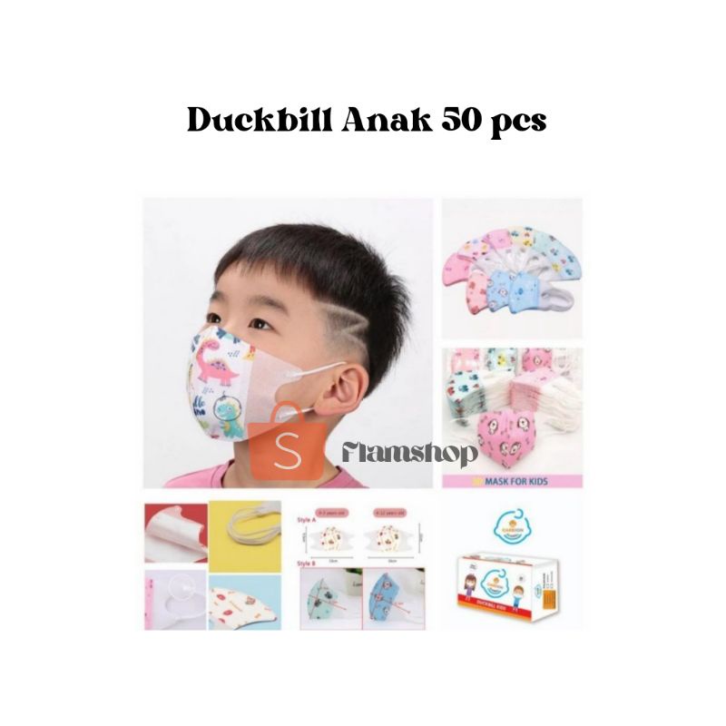 MASKER DUCKBILL ANAK ISI 50 PCS STARK FACEMASK Y&B CARE KIDS CEWEK COWOK MOTIF