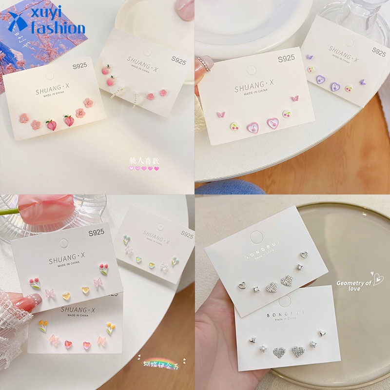 Set Anting Stud Desain Bunga Tulip Cherry Peach Aksen Mutiara Untuk Wanita