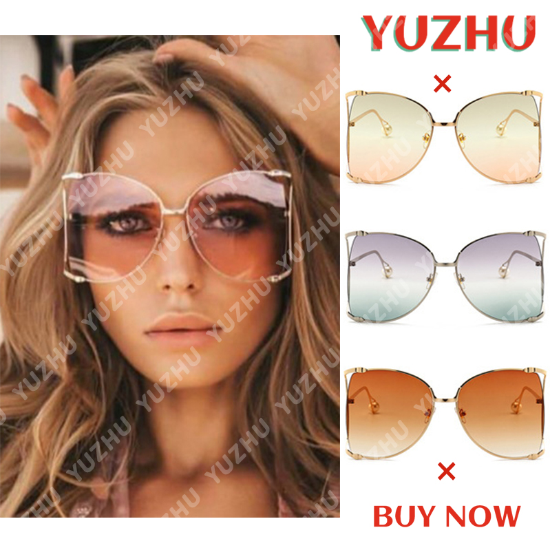 【YUZHU】COD Barat Bingkai besar Pearl berongga Mode tidak teratur Logam Sunglasses untuk Wanita