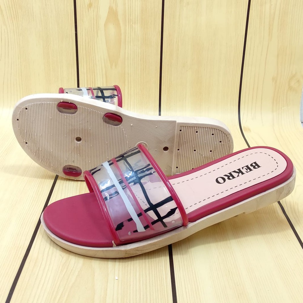 Sandal Wanita Slop MERAH Kotak Size 36 - 40  - Sendal Slop Wanita Alas Karet BEKRO - Sendal Perempuan SALE