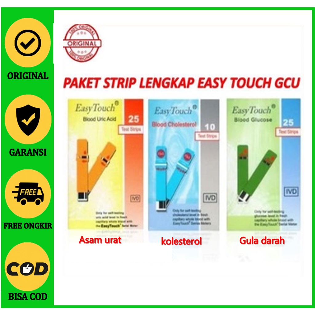 [ Paket Strip ] EasyTouch - Kolesterol, Gula Darah, Asam Urat Paket 3 Box Easy Touch Strip (Glucose,