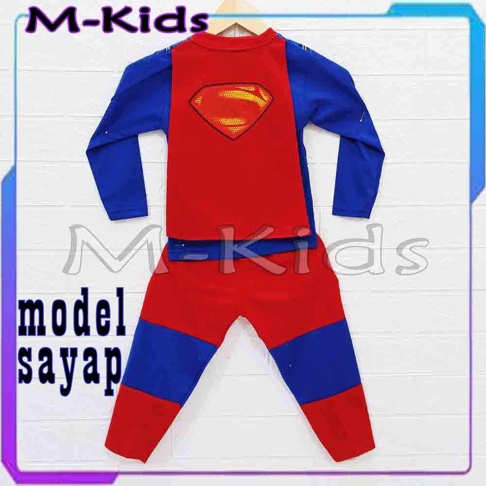 MKids88 - Baju Setelan Panjang KAOS Anak Karakter Batman &amp; Superman Motif / Model Sayap