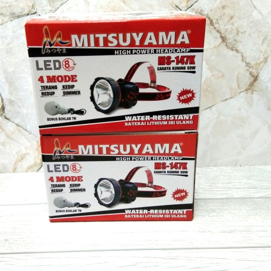 *COD* Senter Kepala Mitsuyama 50 Watt MS-147K Cahaya Kuning + Bohlam 7 Watt