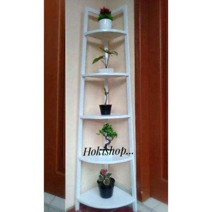 PROMO RAK BUNGA SUDUT MINIMALIS UK.150 CM BAHAN KAYU JATI PINUS TY FGF945646E