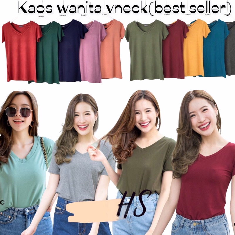 KAOS V-NECK SIZE L/KAOS OBLONG WANITA VNECK/KAOS POLOS WANITA VBASIC/REALPICT