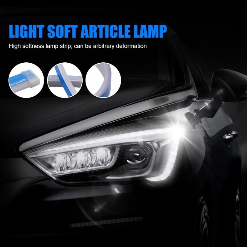 [1 Pair Daytime Running Light Ultra-Thin Light  LED Lights Guide Strip]  [Auto Super Bright Two-Color Silicone Light Strip Led Lamp]