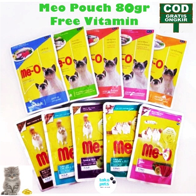 Me-O Pouch 80gr Free Vitamin Wet Cat Food Makanan Kucing Basah 80 gram