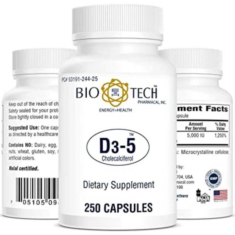 Vitamin D3 5000IU - Bio Tech 250 caps Original USA