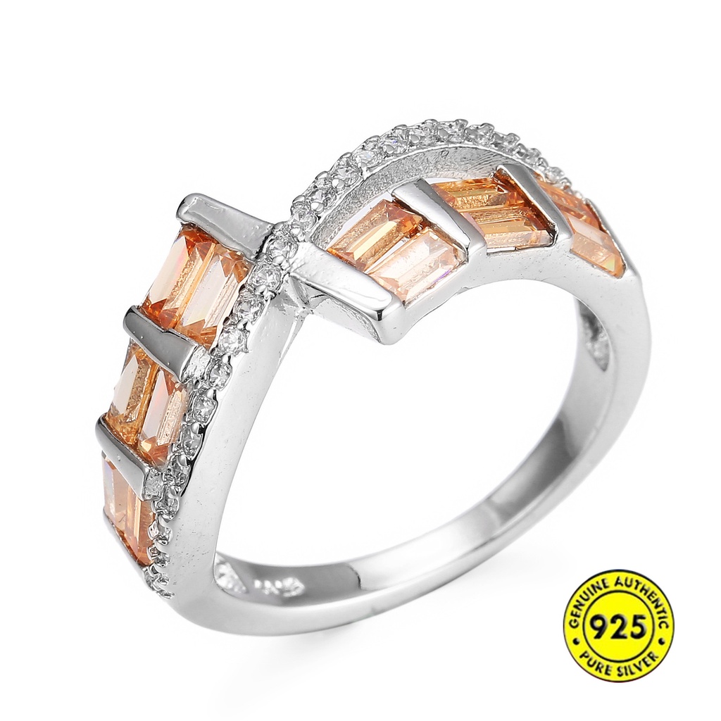 Creative Inlaid Square Diamond Pink Crystal Ring Female Fashion Champagne Color