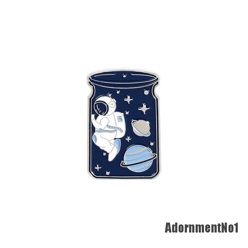 (Adornmentno1) 5pcs / Set Bros Pin Enamel Bentuk Astronot Whale Wishing Bottle