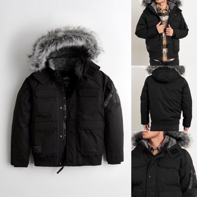 Jaket Hollister Down Utility Bomber Jacket Blacl Original BNWT Winter