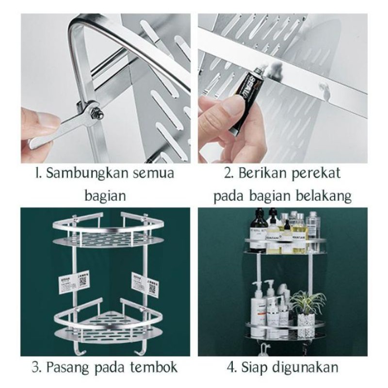 RAK SUDUT KAMAR MANDI 2 SUSUN ALUMUNIUM KUAT ANTI KARAT RAK KAMAR MANDI RAK DINDING RAK TOILET