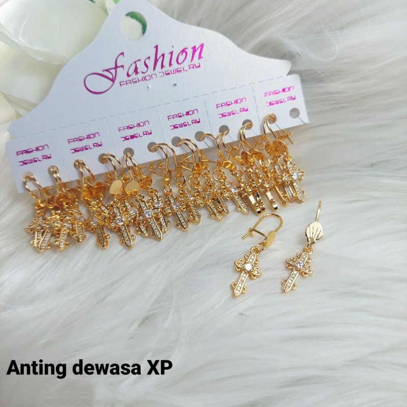 Fourfashion Anting Dewasa xuping motif Salib Lapis Emas JX016