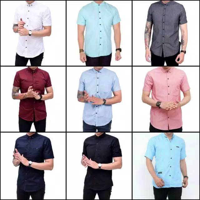 BASIC COLOUR SHIRT Kemeja Polos Pria Lengan Pendek Kemeja Kasual