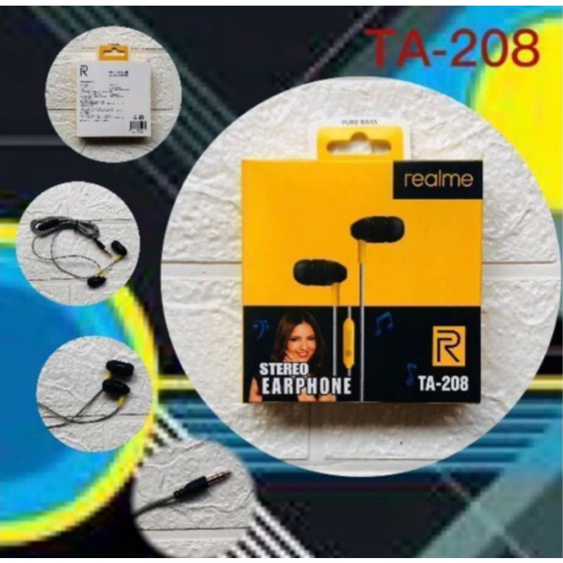Headset Realme Handsfree Earphone HF Pure Bass Realme TA208