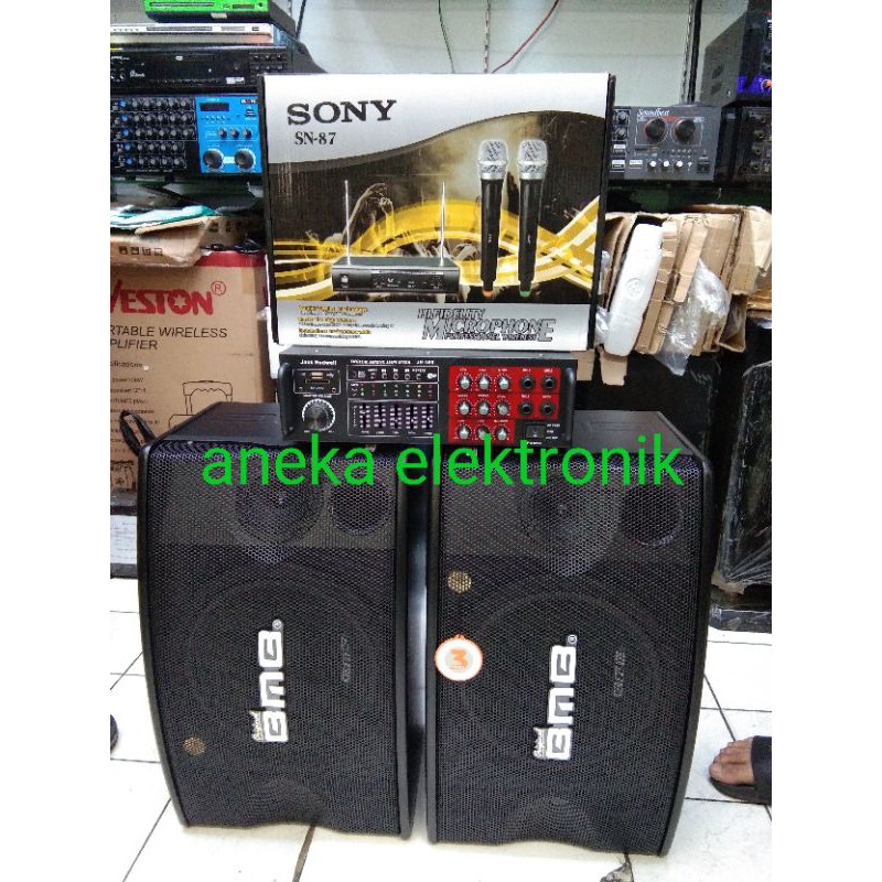 PAKET KARAOKE SPEAKER BMB 10" ORIGINAL + AMPLI BLUETOTH DAN MIC WIRELESS