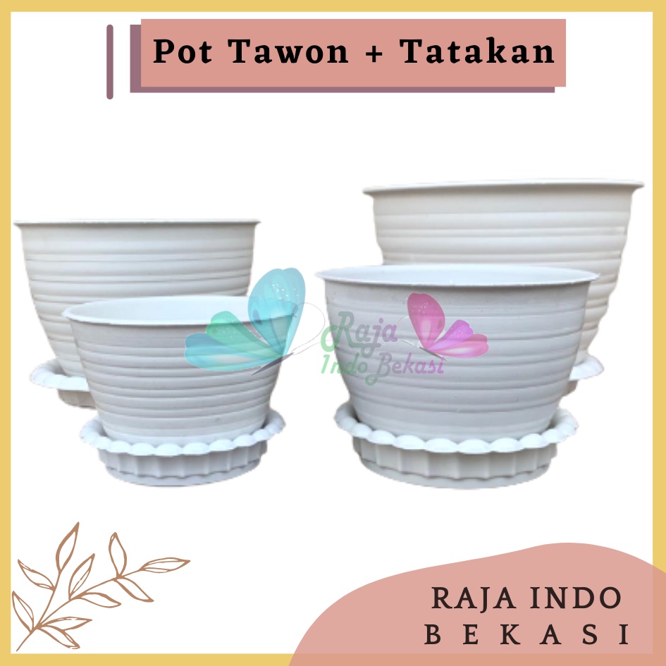 Pot Tawon 10 12 15 18 + Tatakan Putih-MDN Pot Bunga + Tatakan satu set dengan tatakan pot tawon putih pot tanaman hias bonsai kaktus Pot Bunga Murah Ukuran 15 18 21 24 27 cm