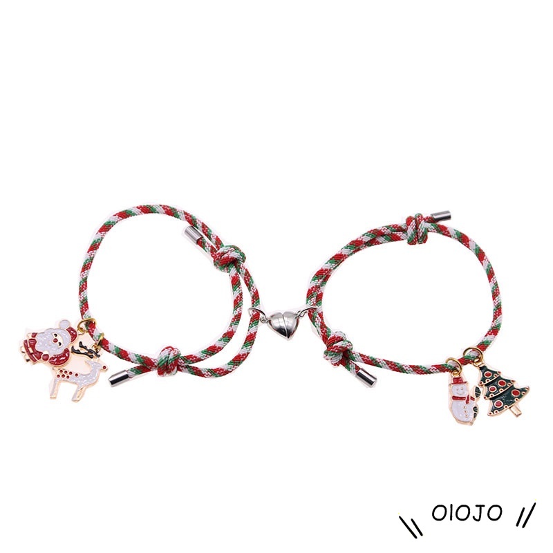 2 Pcs Beberapa Magnet Gelang Menarik Santa Claus Kreatif Adjustable Pesona Gelang Cinta Hadiah Natal - ol