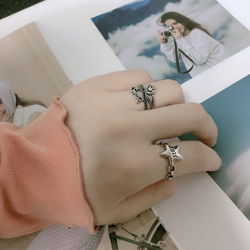 Cincin Lapis Ganda Gaya Korea Retro Adjustable Untuk Wanita